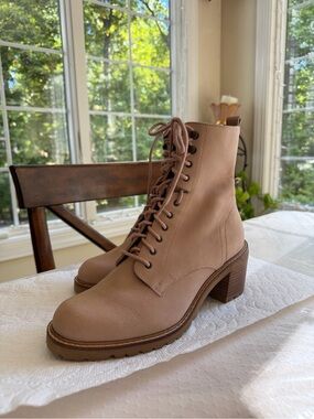 Seychelles Blush-Taupe Lace-Up Block Heel Boots